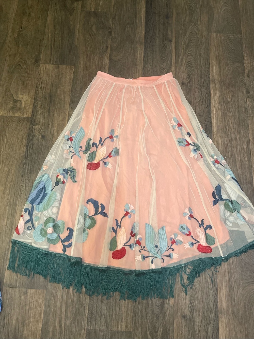Anthropologie Akemi + Kin Penny Fringe Embroidered Skirt
